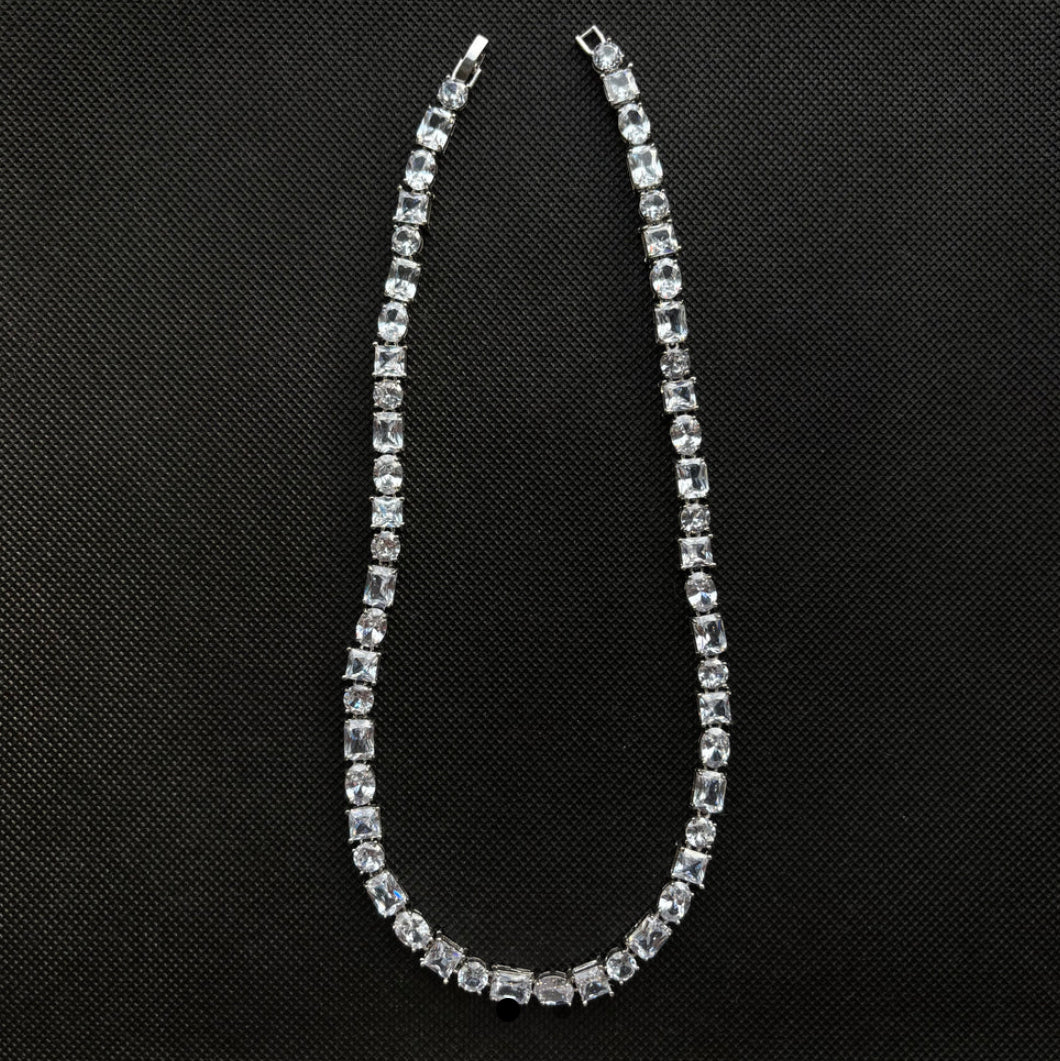 Square Crystal Necklace Silver