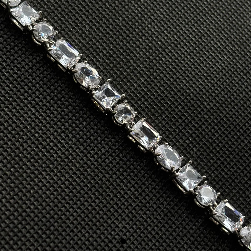 Square Crystal Necklace Silver