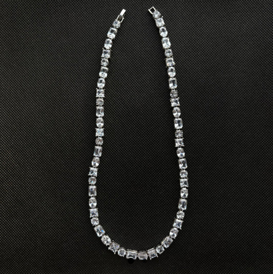 Square Crystal Necklace Silver